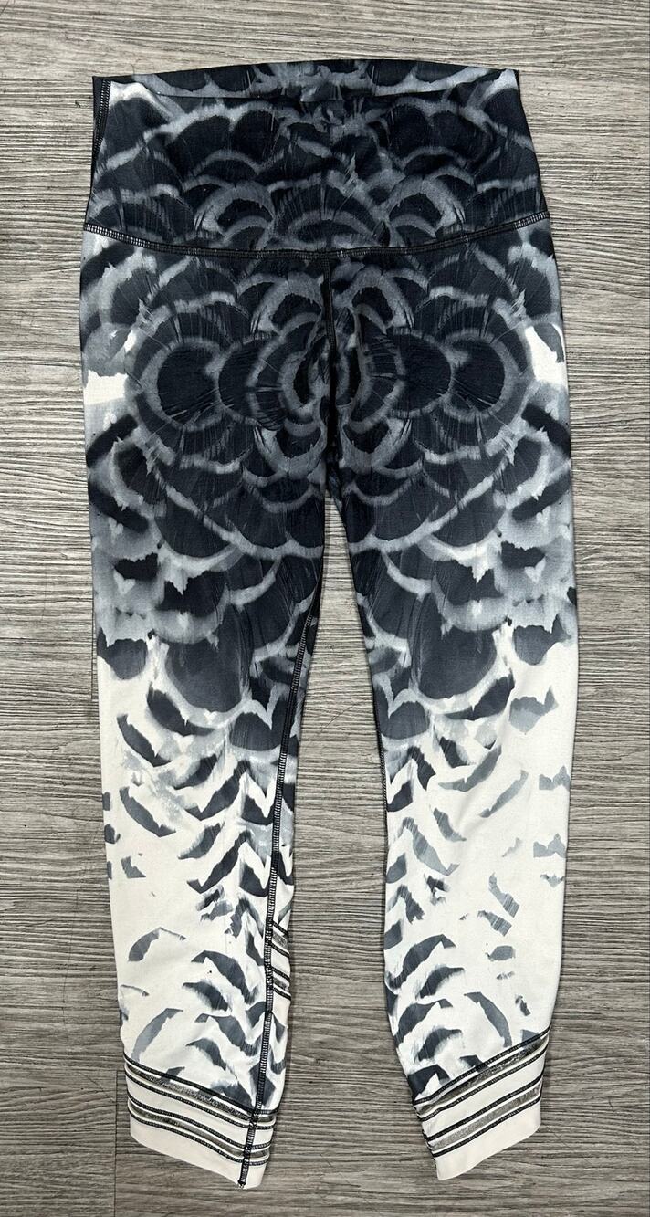 Lululemon Leggings Black White Feather Ombre Print High Rise Mesh Crop Pants 4